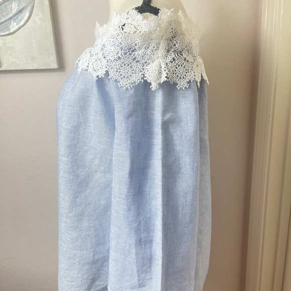 Zara Basics blue off shoulder lace blouse - Picture 5 of 8